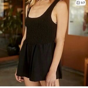 Free people Black smocked Bodice Sleeveless Textured ROMPER